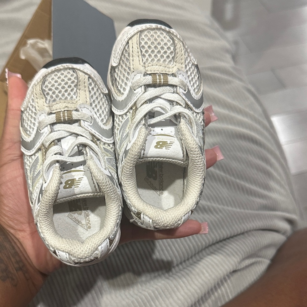 New Balance Kids' Cream and Gray Sneakers
